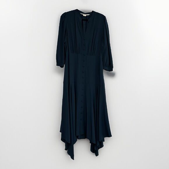 Veronica Beard Dresses & Skirts - Veronica Beard Dress Womens Size 10 Navy Blue Silk Midi Button Down Formal